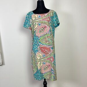 Talbots seaside paisley silk shift dress size 10